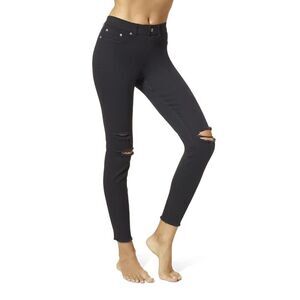 HUE Women's Ripped Knee Denim Leggings black medium